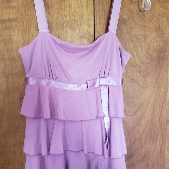 Xhilaration Tops - Xhilaration Dusty Rose Tiered Ruffle Tank with Satin Waist Ribbon